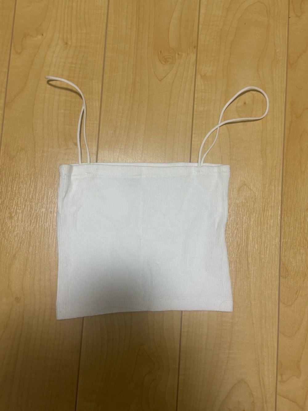 White Ribbed Spaghetti Strap Crop Top